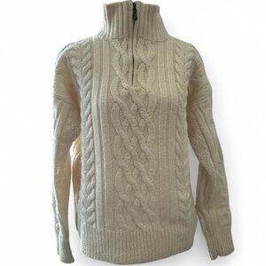 100% Wool Cable Knit Cream Quarter Zip